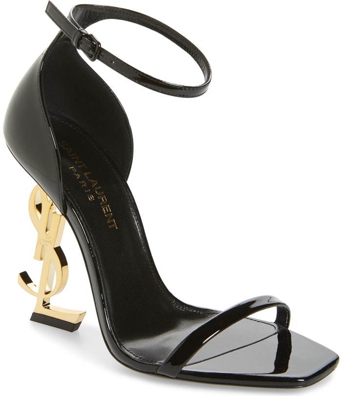 Balanced on an interlocking YSL logo heel, this striking ankle-strap pump makes a signature statement with every step