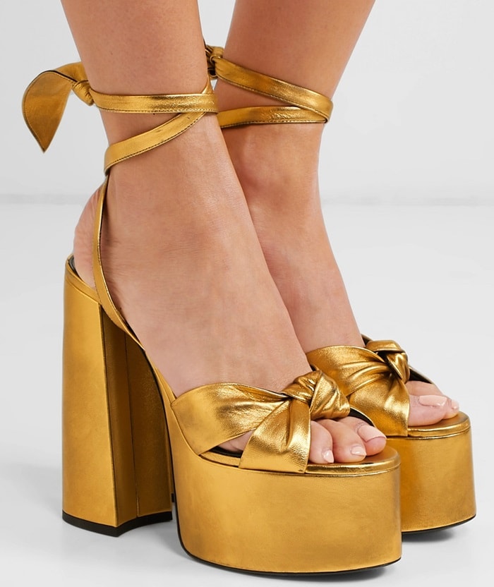 Gold Paige Metallic Leather Platform Sandals