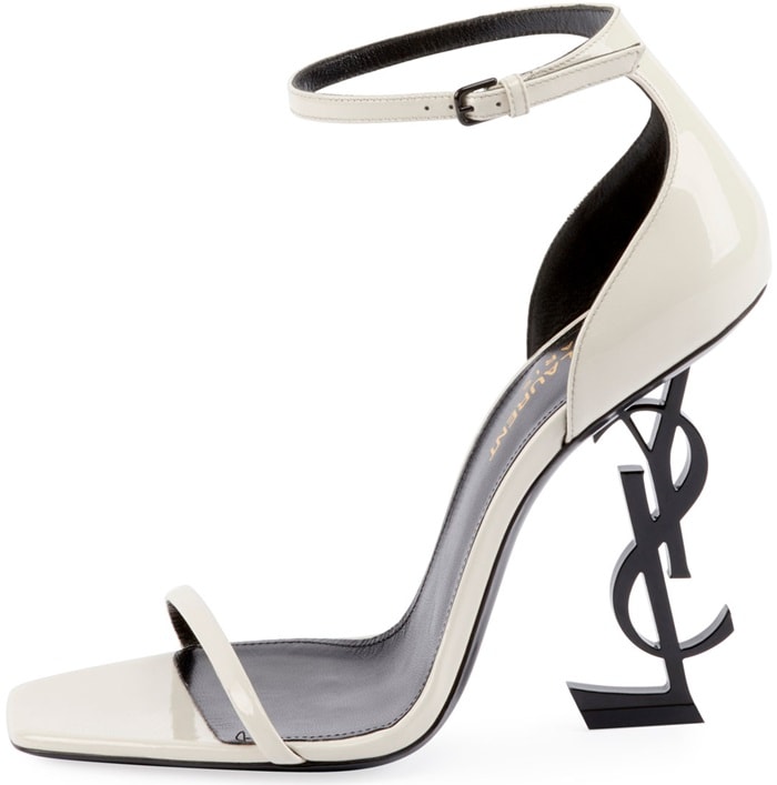 White Opyum YSL Logo-Heel Sandals with Black Hardware