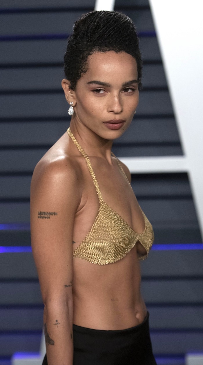 Zoë Kravitz's bejeweled bra is made from 18-karat gold