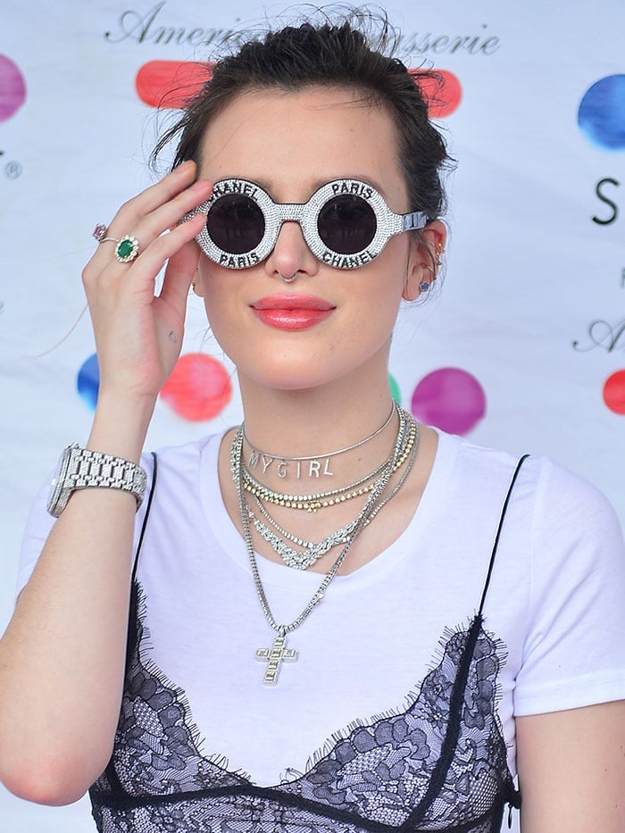 Bella Thorne sporting bedazzled Chanel sunglasses
