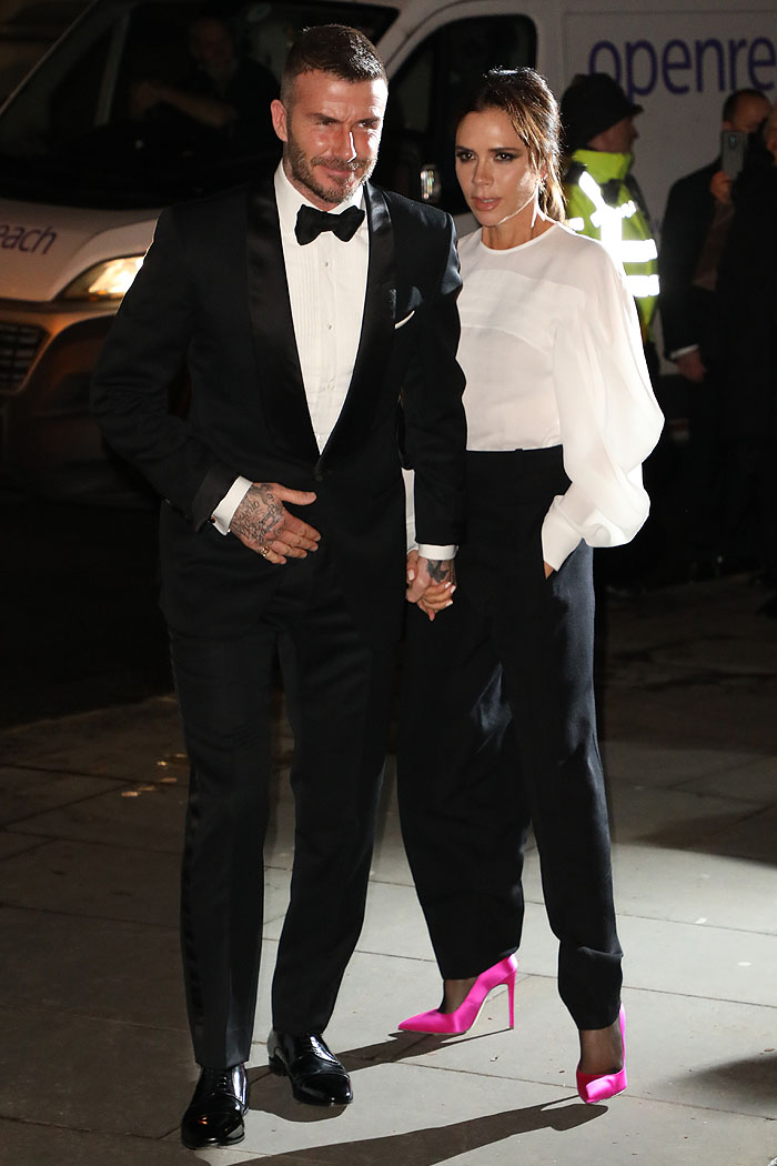 Victoria Beckham arriving with husband David Beckham at The Portrait Gala 2019 held at the National Portrait Gallery in London, England, on March 12, 2019