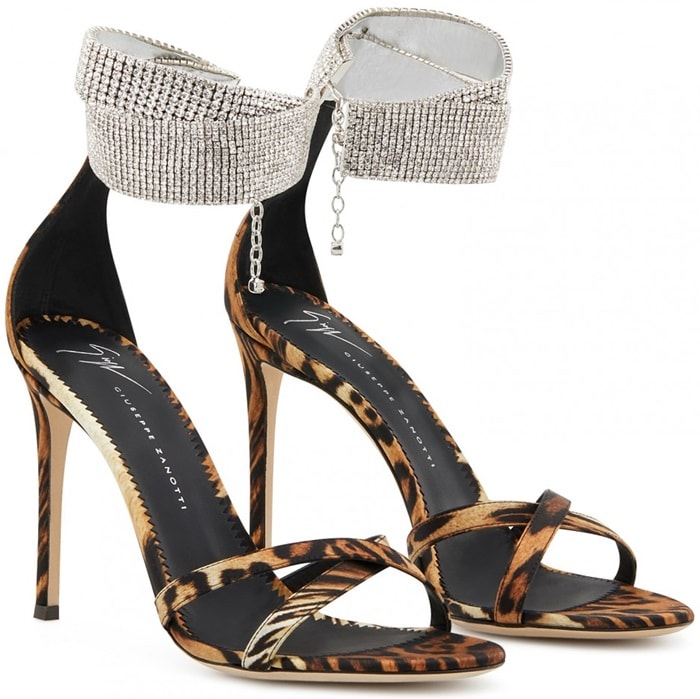 Giuseppe Zanotti silk satin sandals in mixed cheetah and leopard print