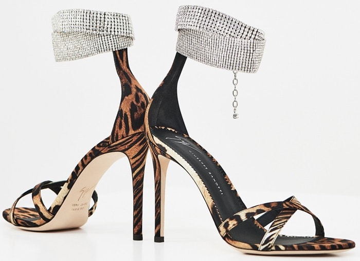 Giuseppe Zanotti silk satin sandals in mixed cheetah and leopard print
