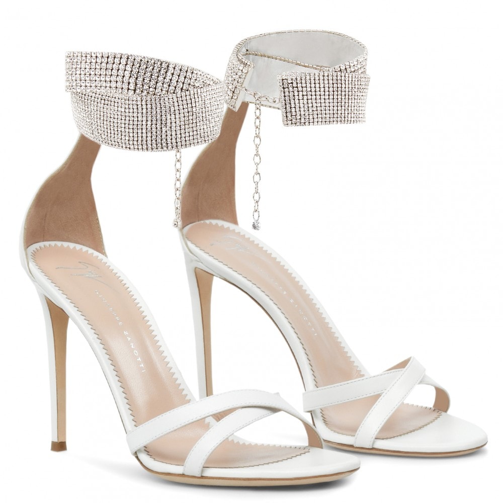 White Nappa Leather Janell Crystal-Embellished Leather Sandals