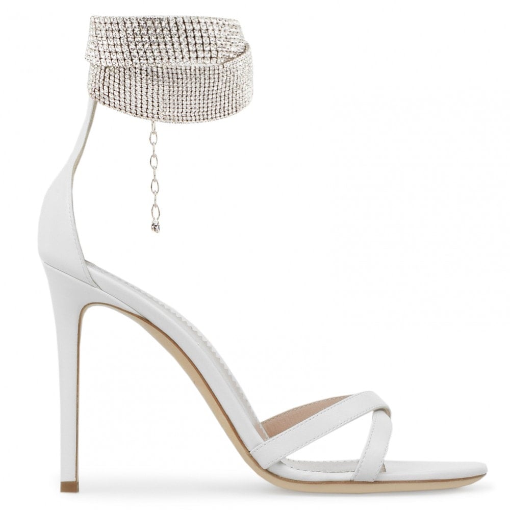 White Nappa Leather Janell Crystal-Embellished Leather Sandals