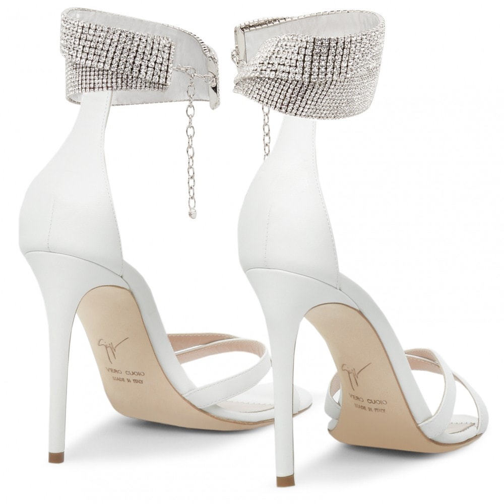 White Nappa Leather Janell Crystal-Embellished Leather Sandals