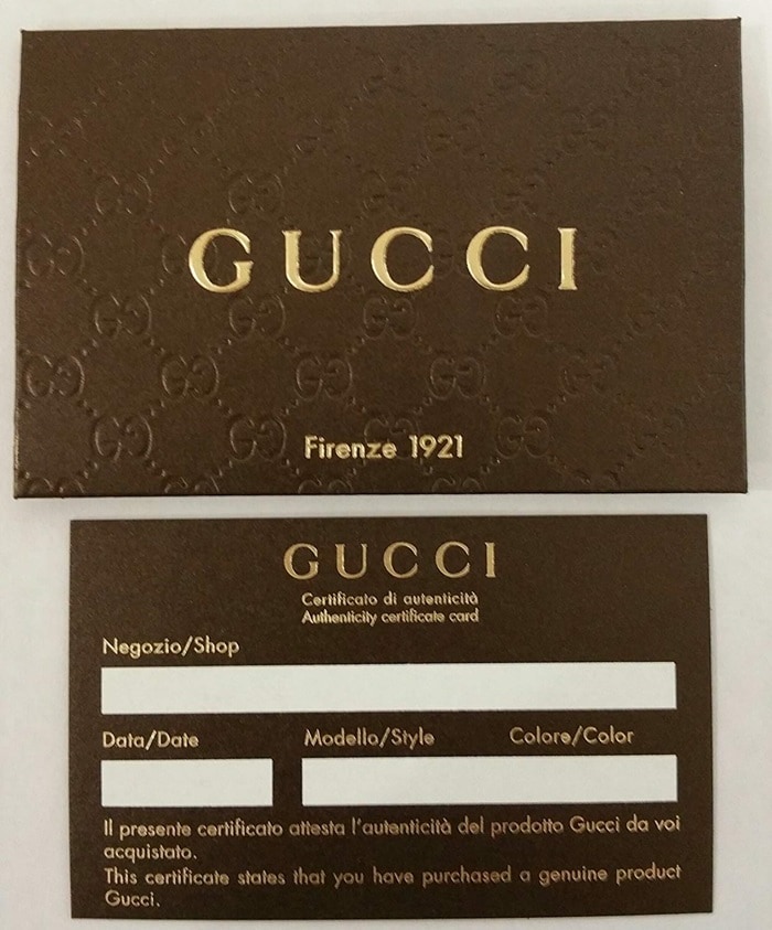 does gucci have authenticity cards