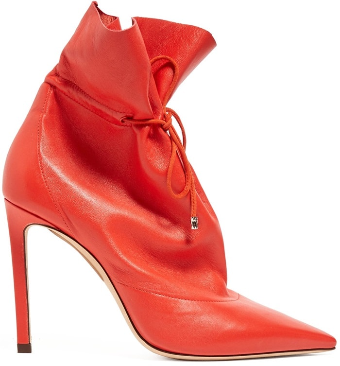 Crafted from red leather, these stitch 100 boots feature a pointed toe, a drawstring fastening and a high stiletto heel
