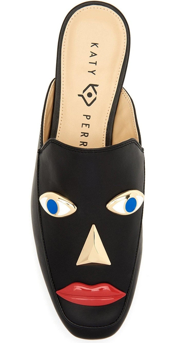 Katy Perry's blackface shoes with protruding eyes, nose, and full red lips