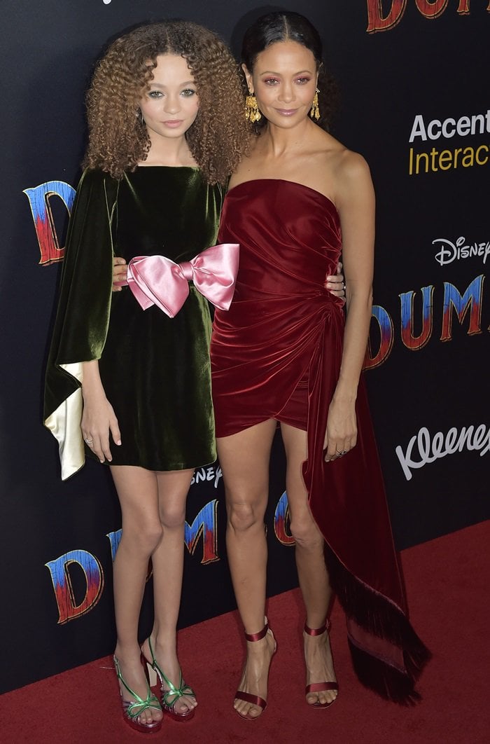 Thandiwe Newton and her daughter Nico Parker on the red carpet at the Dumbo world premiere at the El Capitan Theater in Los Angeles on March 11, 2019