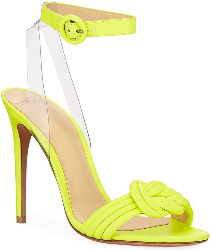 Bright neon yellow Alexandre Birman Vicky leather and clear vinyl sandal