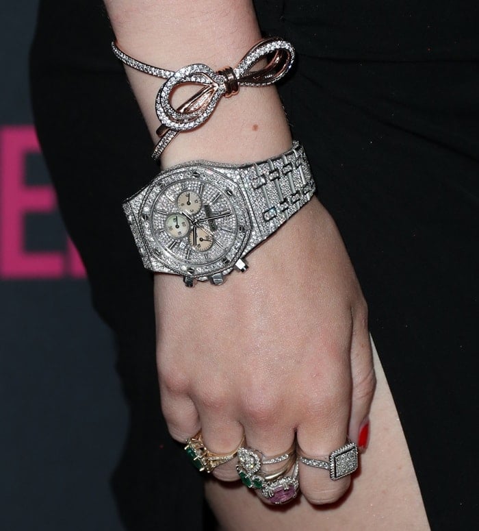 Bella Thorne's Audemars Piguet diamond watch and Lifelong Bow Cuff by Swarovski
