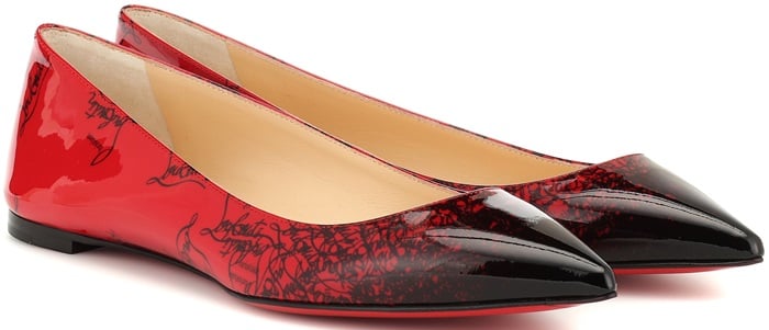The Italian-made pair comes completed with pointed toes, a patent leather finish, the label's instantly recognizable red soles
