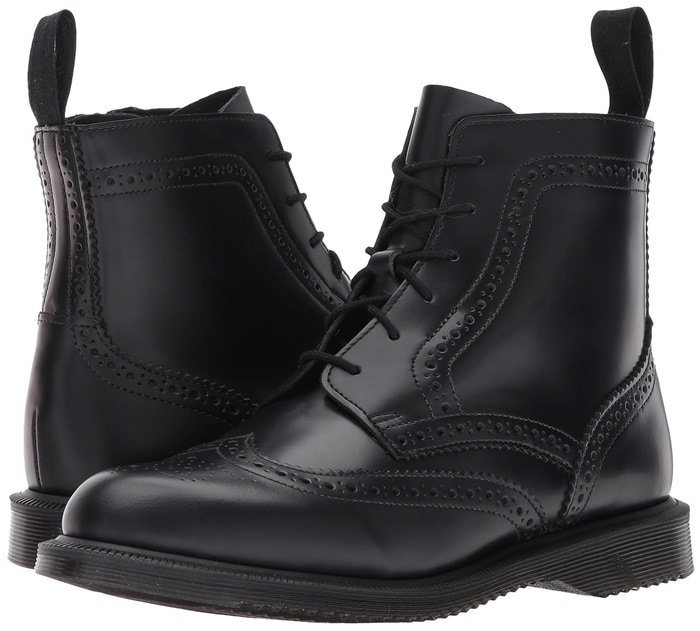 Black Polished Smooth Delphine 6-Eye Brogue Boot