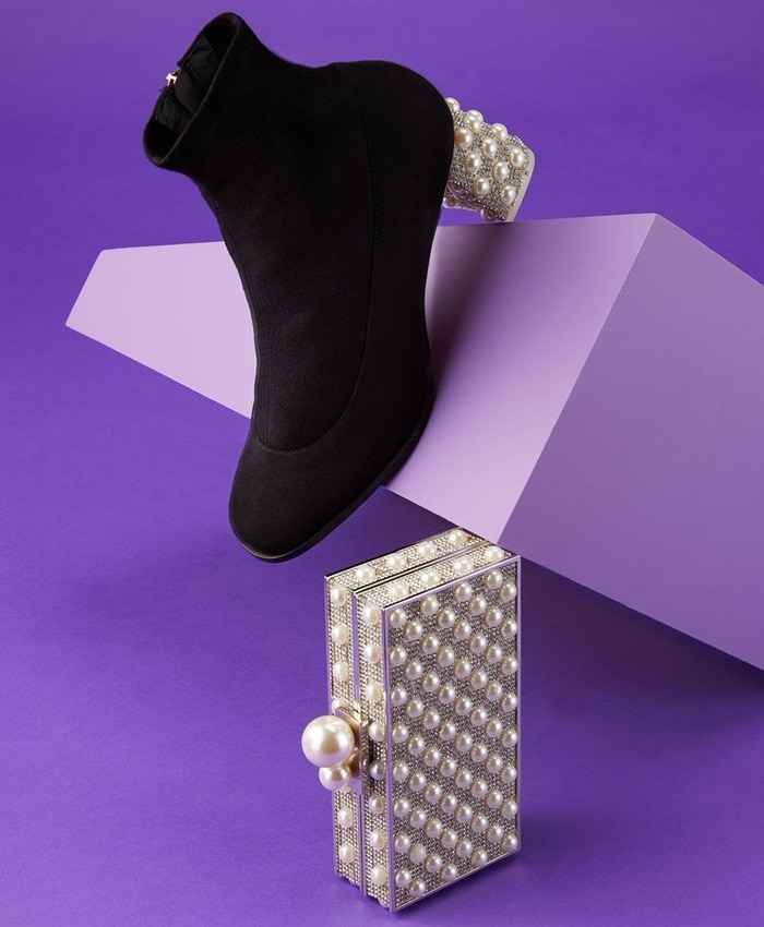 Sophia Webster's black Felicity ankle boots are set apart by a faux-pearl and crystal-embellished mid block heel for a note of opulence