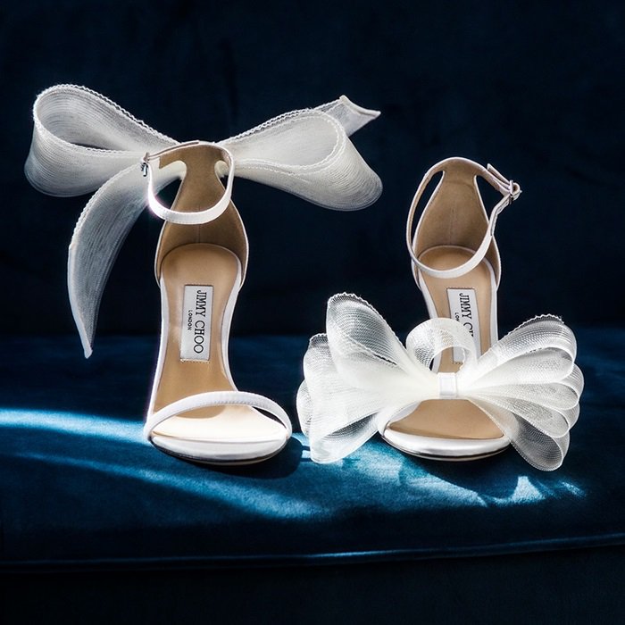 Latte Aveline Sandal with Asymmetric Grosgrain Mesh Fascinator Bows