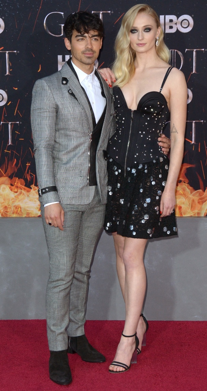 Joe Jonas and Sophie Turner at the season eight premiere of her series Game of Thrones held at Radio City Music Hall on April 3, 2019, in New York City