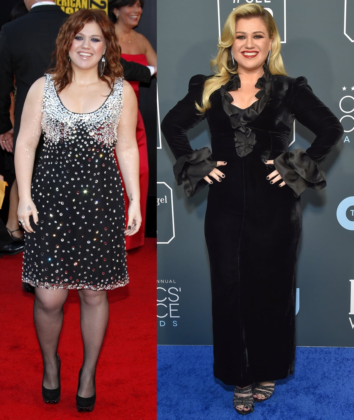 Before and After Weight Loss: Kelly Clarkson at the 2009 American Music Awards (L) and the 2020 Critics' Choice Awards