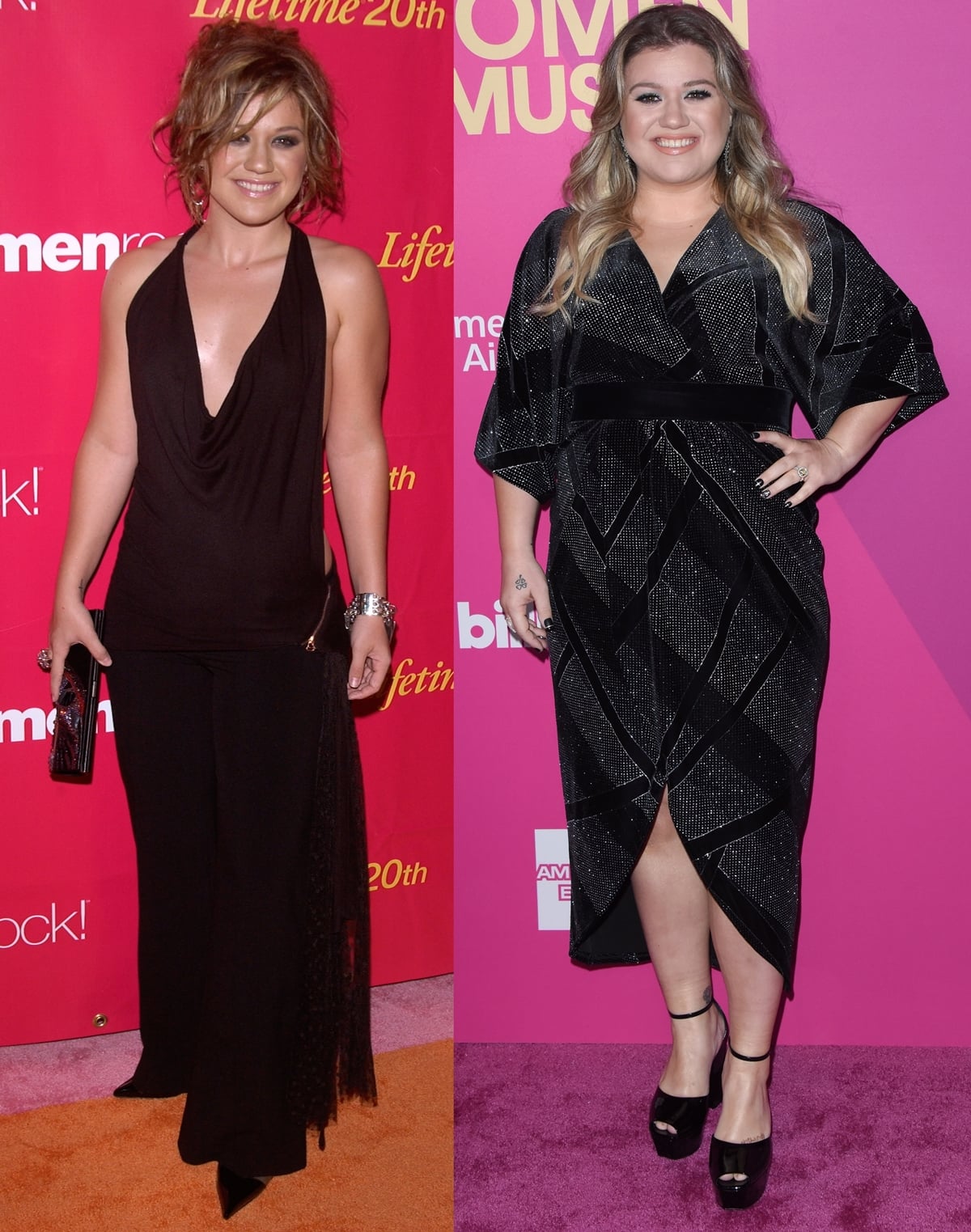 Singer Kelly Clarkson gained a lot of weight between 2004 (L) and 2017