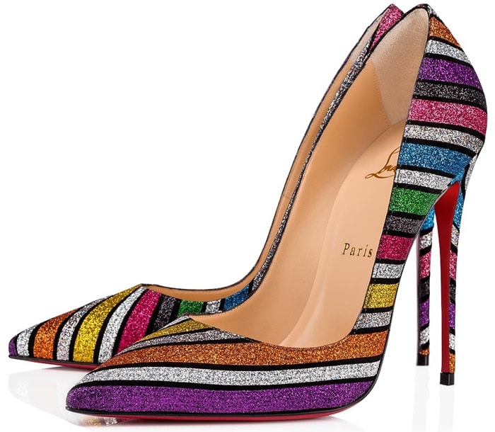 Christian Louboutin So Kate 120 Stripey Glitter Suede Red Sole Pumps