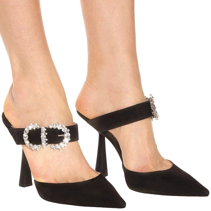 SMOKEY 100 Black Suede Pump with Jewelled Buckle