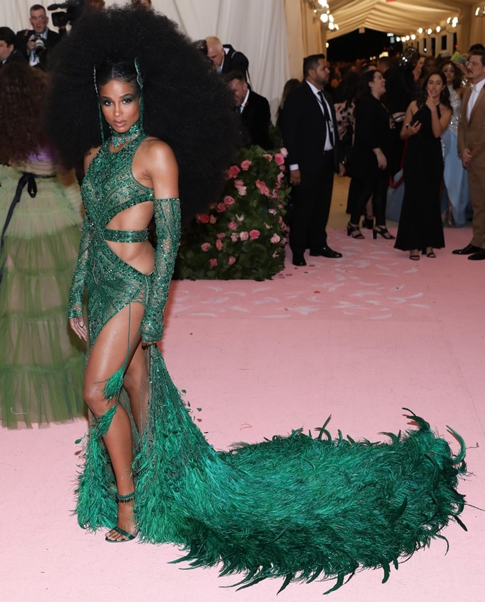 Ciara's emerald green sequined gown at the 2019 Met Gala