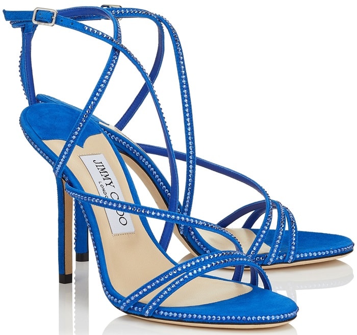 Dudette 100 Electric Blue Suede Open Toe Sandal with Hotfix Jewel Trim