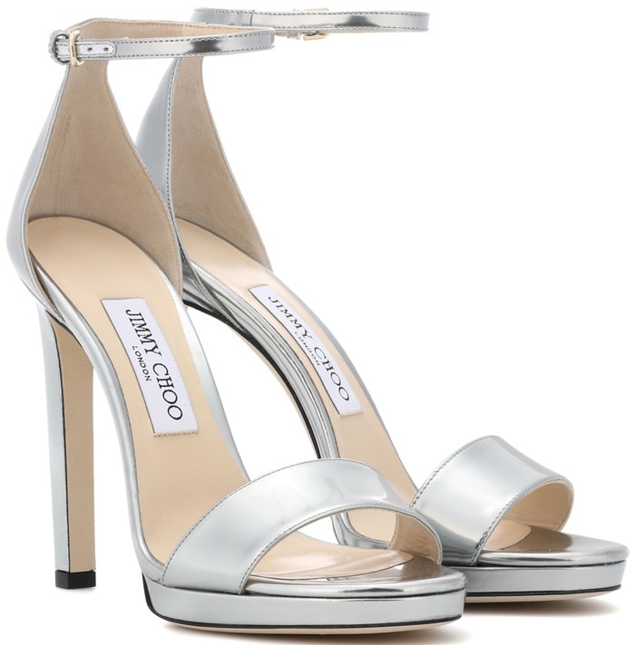 MISTY 120 Silver Liquid Mirror Leather Platform Sandals