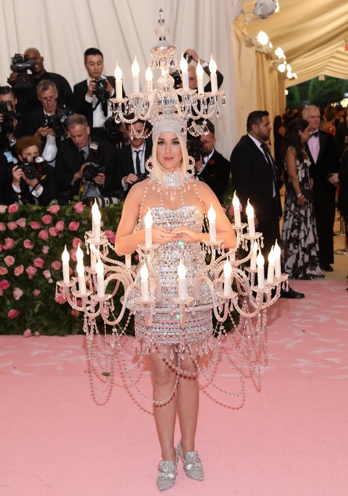 Katy Perry wears a candled chandelier dress at the 2019 Met Gala