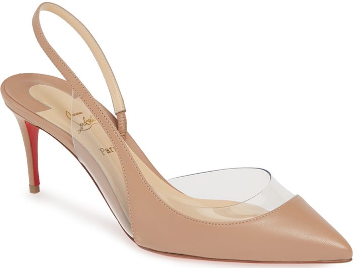 Transparent details work the curves on a half d'Orsay pump with a slender slingback and heel that can take you from 9-5 and into the evening hours