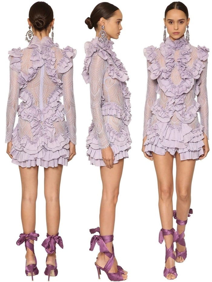 Raisa & Vanessa Purple Pleated & Ruffled Mini Dress