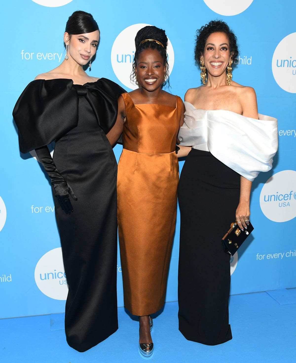 Sofia Carson, standing 5ft 4½ (163.8 cm), stunned in a sculptural black Marc Jacobs gown while joining Amanda Gorman and Jessica Malaty Rivera at the UNICEF Gala at Cipriani 25 Broadway on December 2, 2025