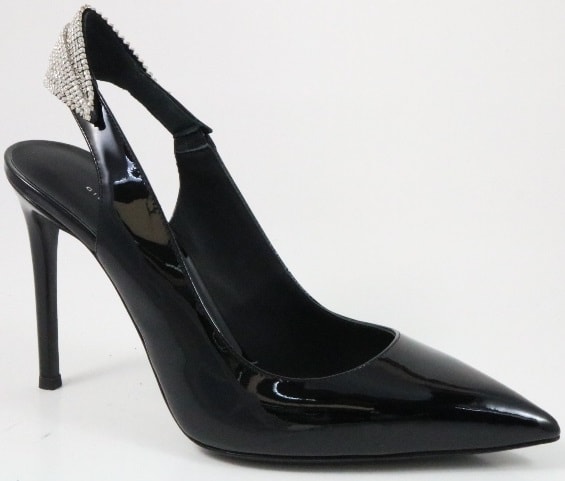 Black Patent 'SUSINE' Slingback Pump with Embellishment