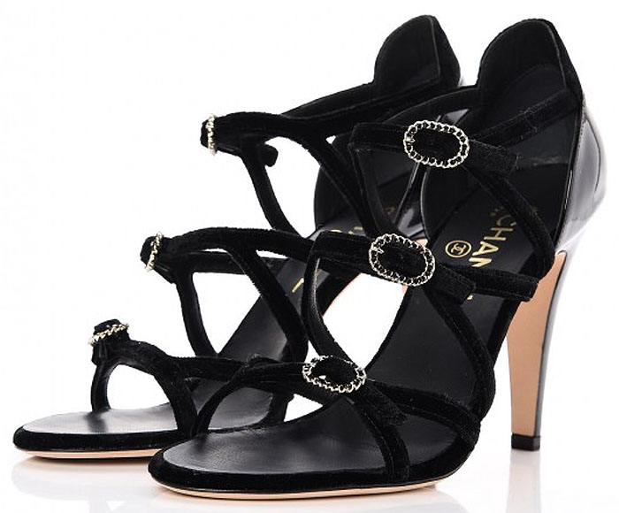 Chanel Cruise 2017 Buckled Strappy Velvet Sandals