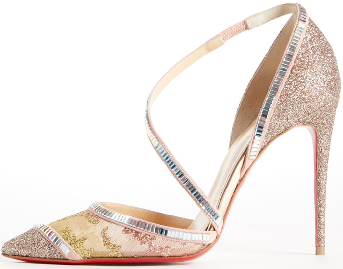 Chiara Diams pumps in crushed glitter, glittered mesh, holographic tile and suede