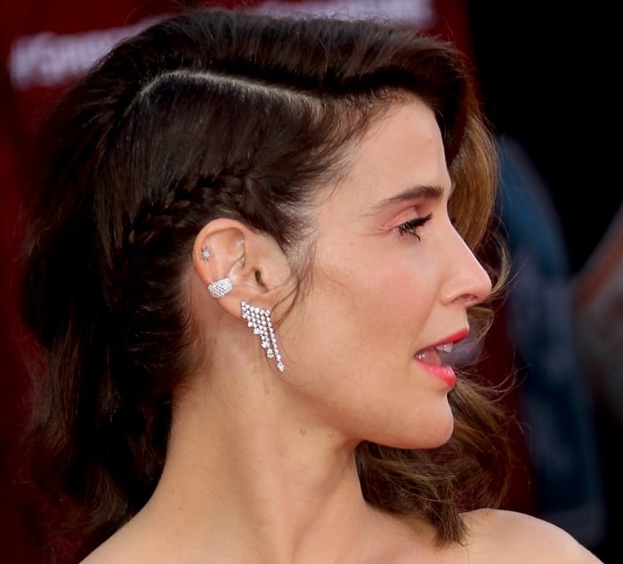 Cobie Smulders accessorized with a selection of silver ear cuffs