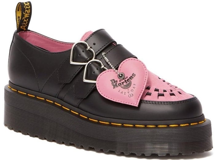 The bespoke Creeper in black and pink sits on a smoke wedge sole