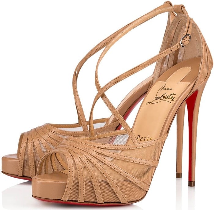 Set on a 120mm heel, a thin strap, projecting from the vamp, fits over the ankle