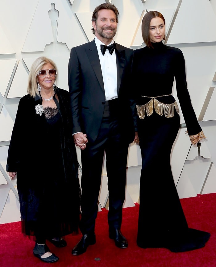 Bradley Cooper with his girlfriend Irina Shayk and his mother Gloria Campano at the 2019 Academy Awards