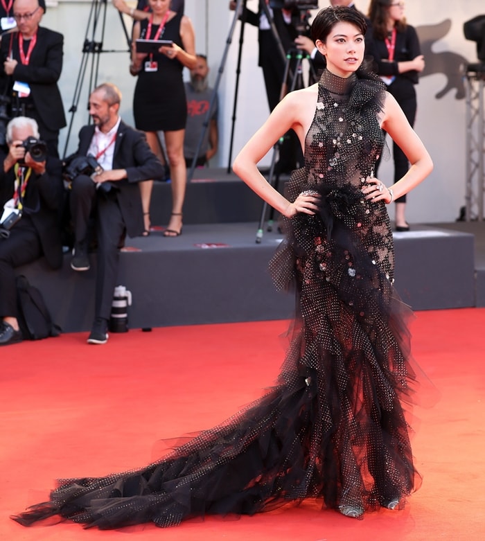 Hikari Mori wore Chiara pumps on the red carpet at the premiere of Joker during the 2019 Venice Film Festival