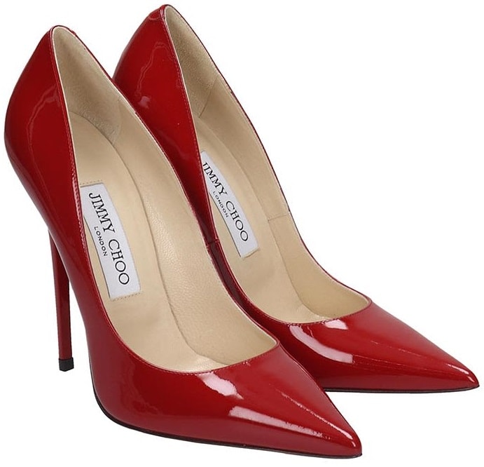 JIMMY CHOO ANOUK RED PATENT LEATHER PUMPS