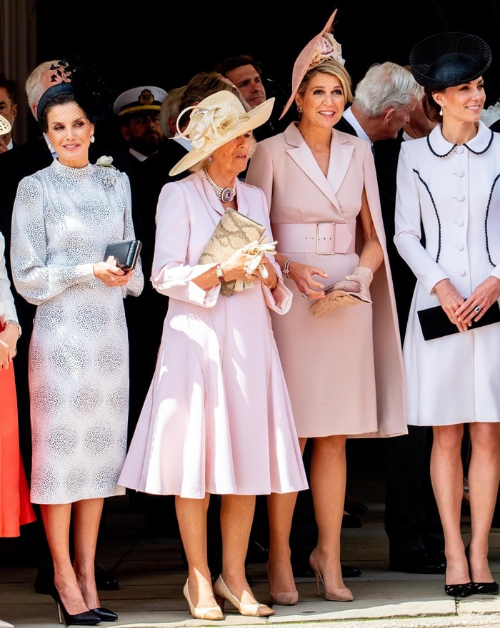 Queen Letizia of Spain, Camilla Duchess of Cornwall, Queen Maxima of the Netherlands, Catherine Duchess of Cambridge during Order of the Garter service, a service for the Most Noble Order of the Garter, at St George's Chapel in Windsor Castle