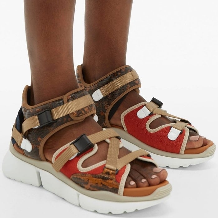 Lizard-effect leather multi-strap sandals