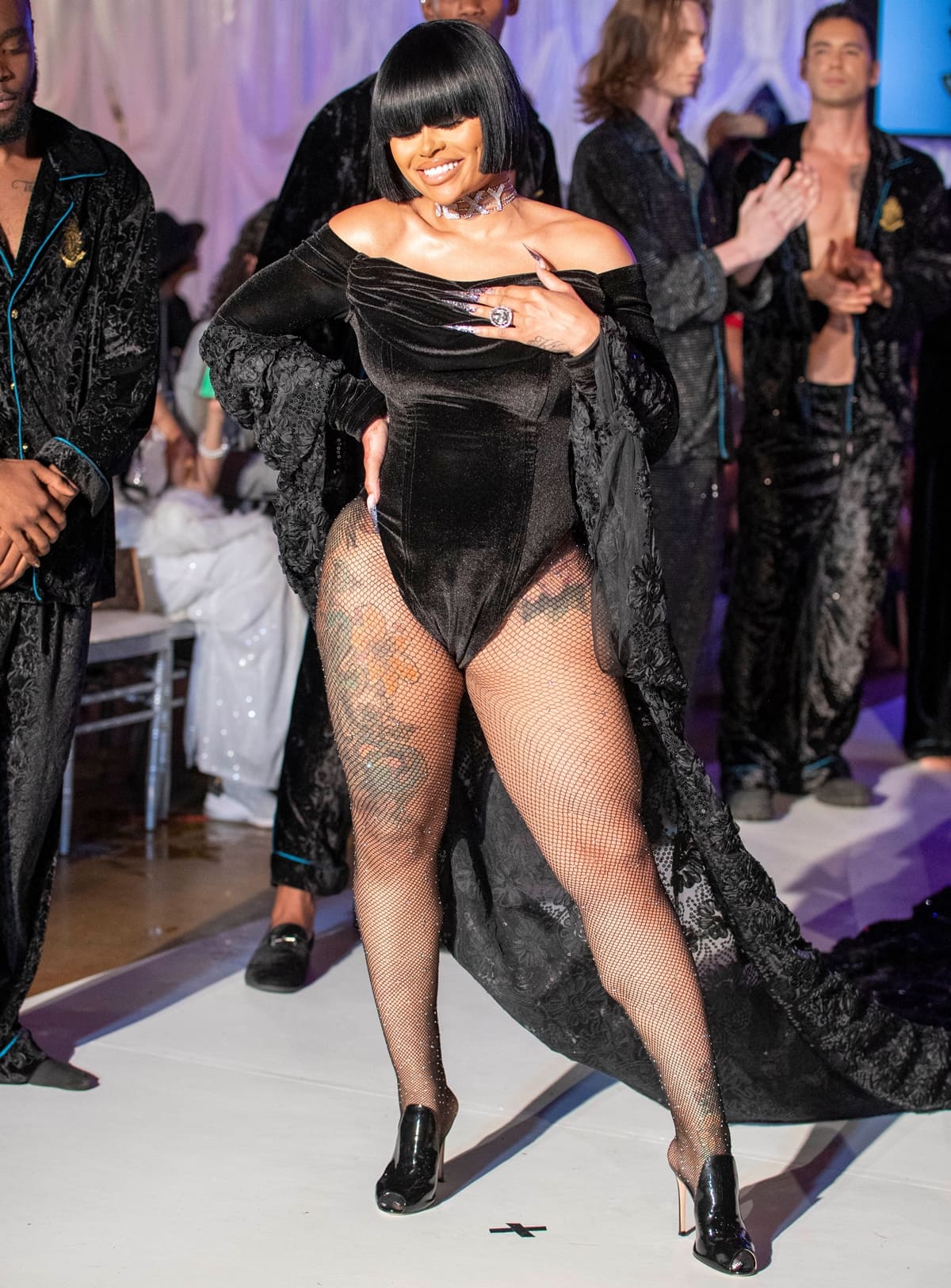 Model Blac Chyna flaunts her legs at the 'LA Fashion Week' Glamour And Style edition at Don Quixote