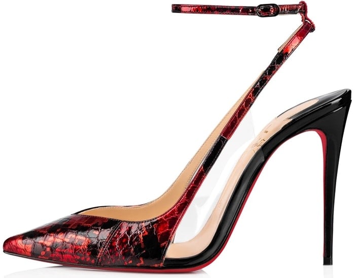 These mixed media slingback pumps flaunt luxe snakeskin leather