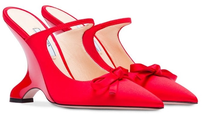 Prada angled heel satin pumps in red