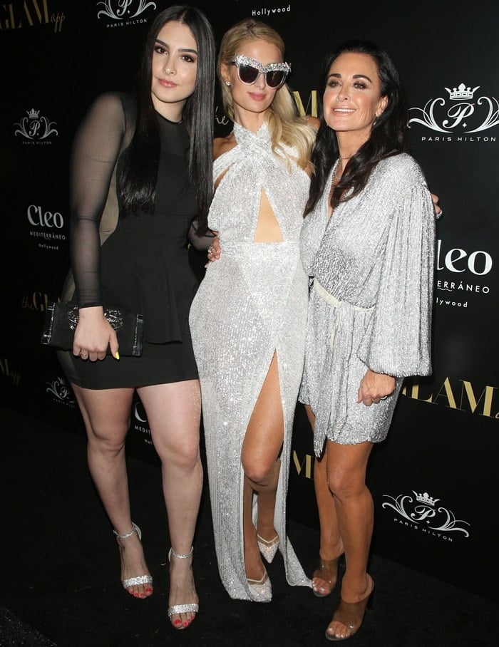 Sophia Umansky, Paris Hilton, and Kyle Richards celebrate the launch of The Glam App