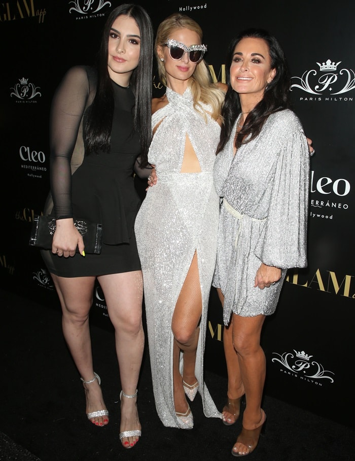 Sophia Umansky, Paris Hilton, and Kyle Richards celebrate the launch of The Glam App