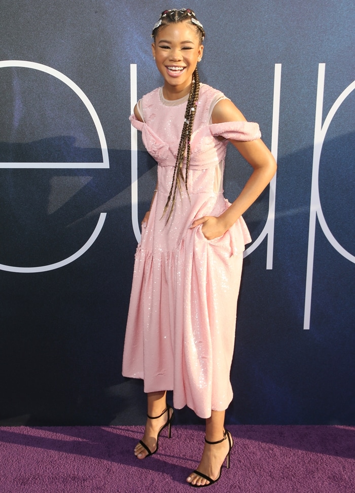 Storm Reid wore a feminine pink dress from Irish international fashion designer Simone Rocha